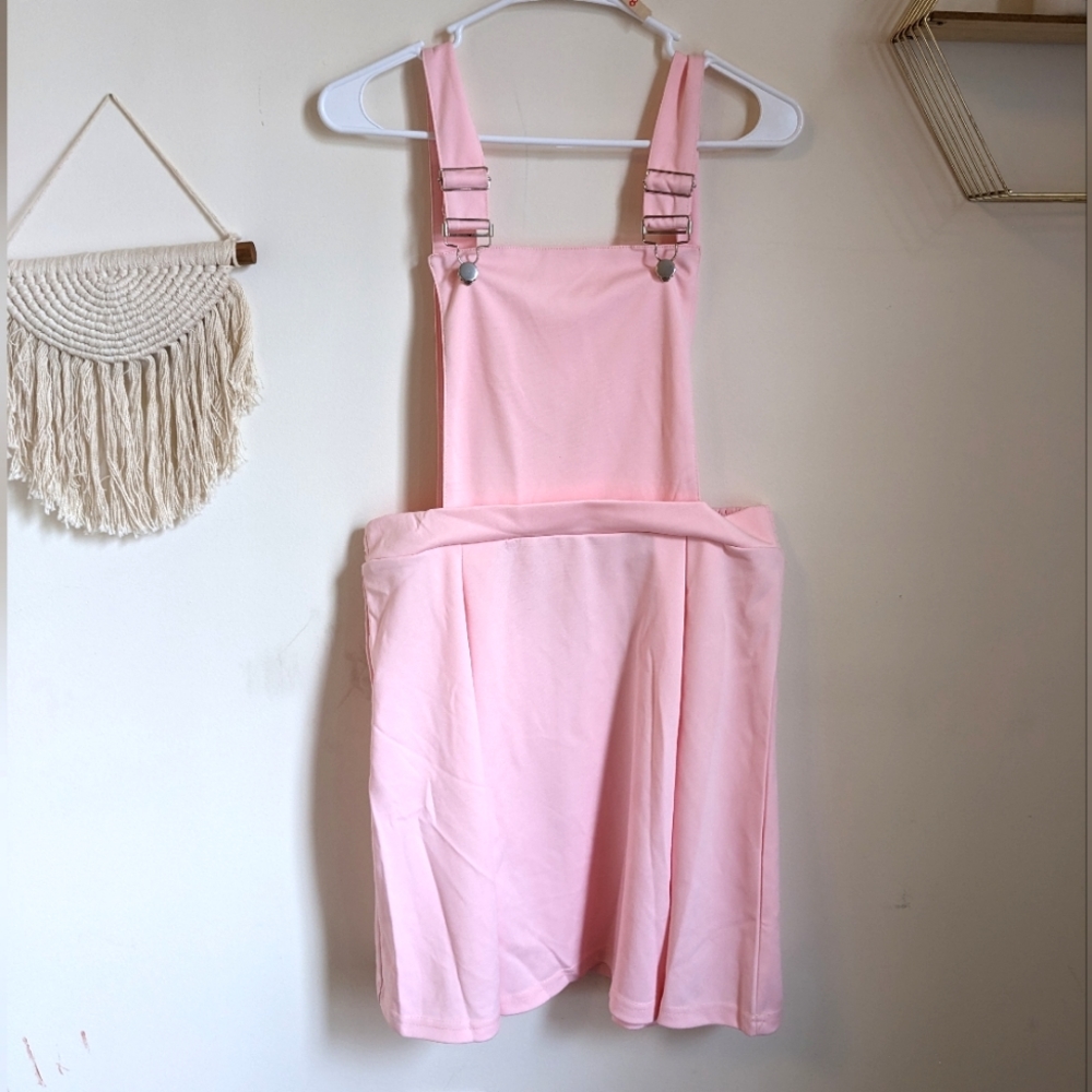 Pink Elastic waist band overall apron dress